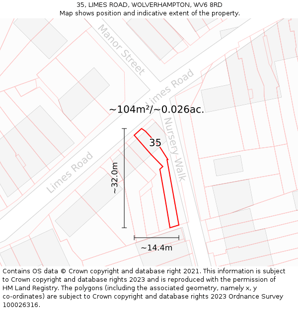 35, LIMES ROAD, WOLVERHAMPTON, WV6 8RD: Plot and title map