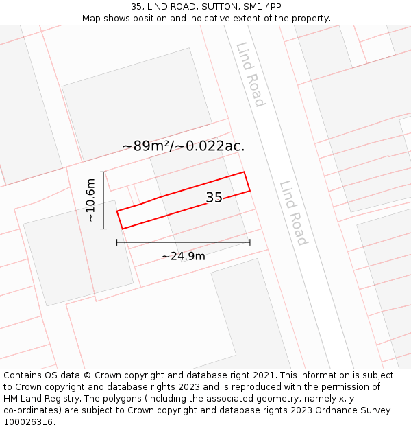 35, LIND ROAD, SUTTON, SM1 4PP: Plot and title map