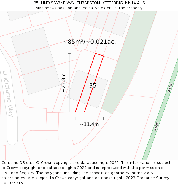 35, LINDISFARNE WAY, THRAPSTON, KETTERING, NN14 4US: Plot and title map