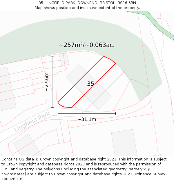 35, LINGFIELD PARK, DOWNEND, BRISTOL, BS16 6RN: Plot and title map