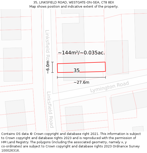 35, LINKSFIELD ROAD, WESTGATE-ON-SEA, CT8 8EX: Plot and title map