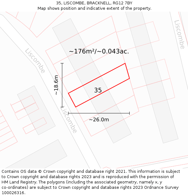 35, LISCOMBE, BRACKNELL, RG12 7BY: Plot and title map
