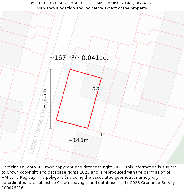 35, LITTLE COPSE CHASE, CHINEHAM, BASINGSTOKE, RG24 8GL: Plot and title map