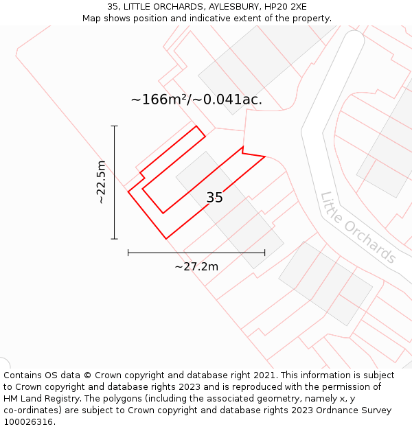35, LITTLE ORCHARDS, AYLESBURY, HP20 2XE: Plot and title map