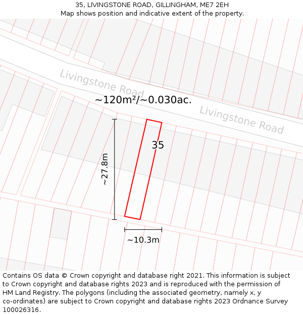 35, LIVINGSTONE ROAD, GILLINGHAM, ME7 2EH: Plot and title map