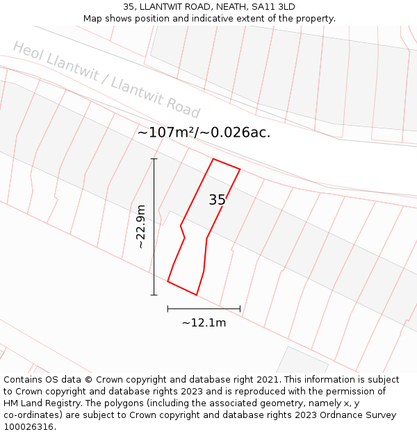 35, LLANTWIT ROAD, NEATH, SA11 3LD: Plot and title map