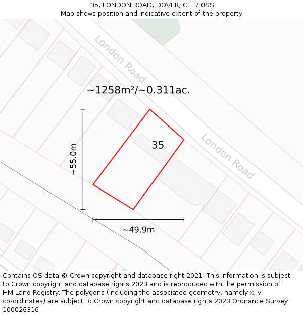 35, LONDON ROAD, DOVER, CT17 0SS: Plot and title map