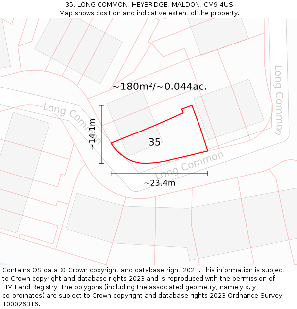 35, LONG COMMON, HEYBRIDGE, MALDON, CM9 4US: Plot and title map