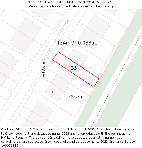 35, LONG MEADOW, ABERMULE, MONTGOMERY, SY15 6JS: Plot and title map