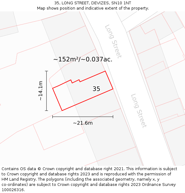 35, LONG STREET, DEVIZES, SN10 1NT: Plot and title map