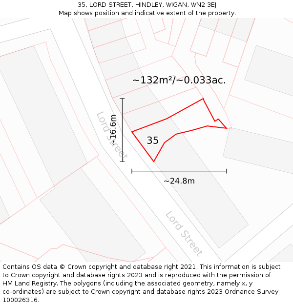 35, LORD STREET, HINDLEY, WIGAN, WN2 3EJ: Plot and title map