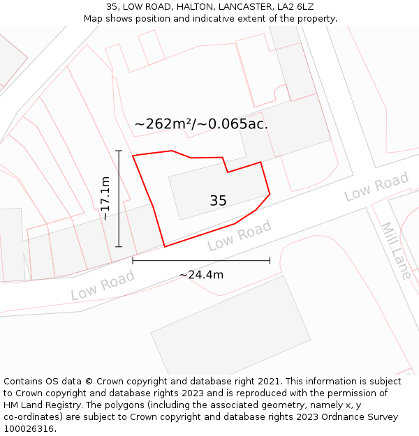 35, LOW ROAD, HALTON, LANCASTER, LA2 6LZ: Plot and title map
