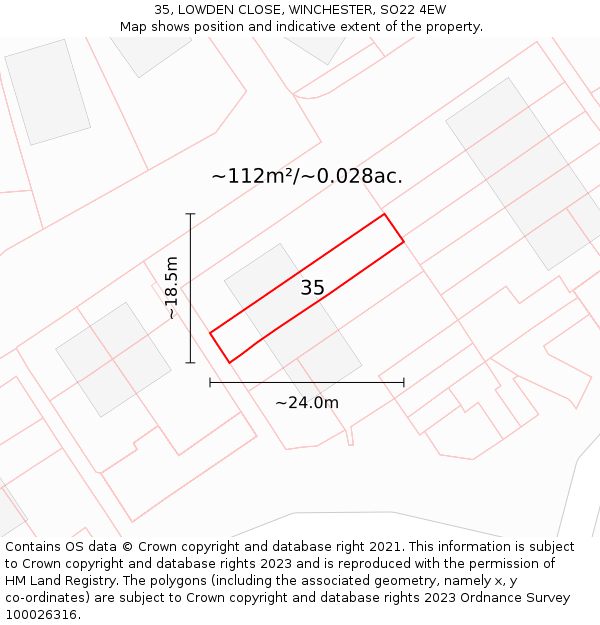 35, LOWDEN CLOSE, WINCHESTER, SO22 4EW: Plot and title map