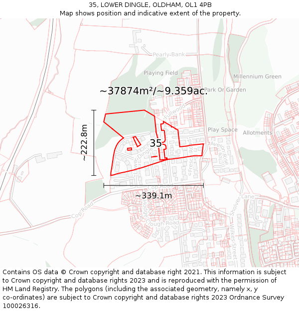 35, LOWER DINGLE, OLDHAM, OL1 4PB: Plot and title map