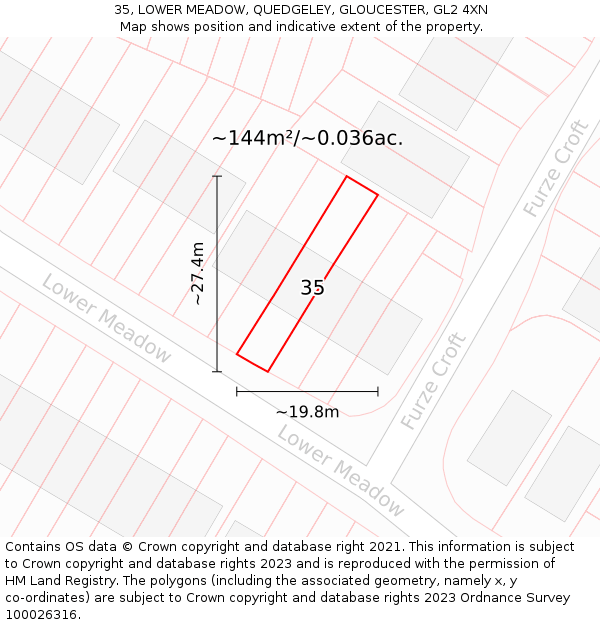 35, LOWER MEADOW, QUEDGELEY, GLOUCESTER, GL2 4XN: Plot and title map