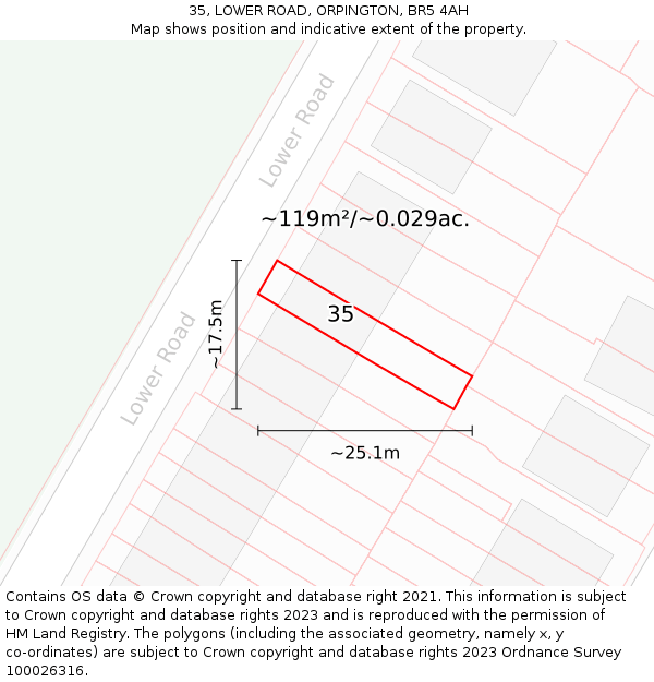 35, LOWER ROAD, ORPINGTON, BR5 4AH: Plot and title map