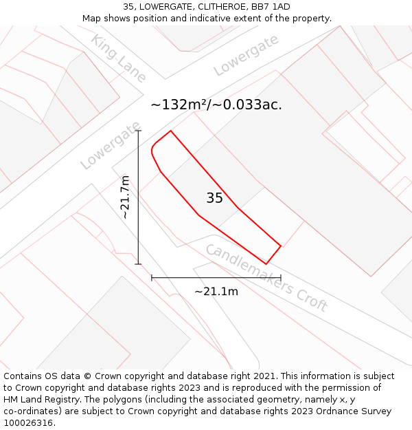 35, LOWERGATE, CLITHEROE, BB7 1AD: Plot and title map