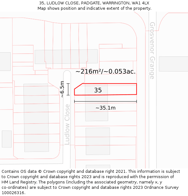 35, LUDLOW CLOSE, PADGATE, WARRINGTON, WA1 4LX: Plot and title map