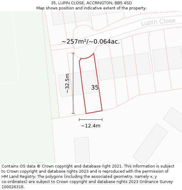 35, LUPIN CLOSE, ACCRINGTON, BB5 4SD: Plot and title map