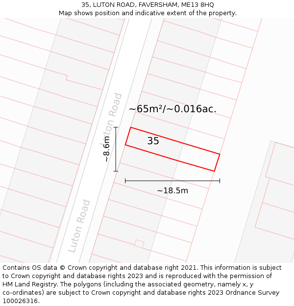 35, LUTON ROAD, FAVERSHAM, ME13 8HQ: Plot and title map