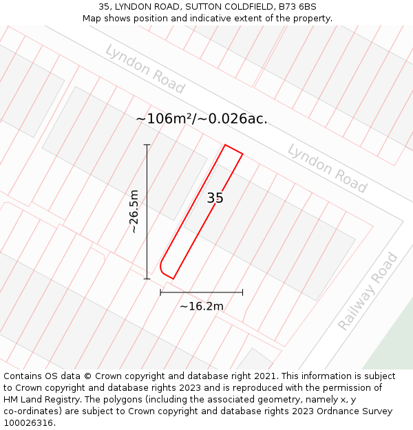 35, LYNDON ROAD, SUTTON COLDFIELD, B73 6BS: Plot and title map