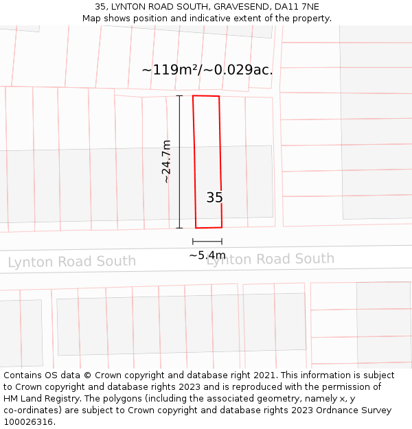 35, LYNTON ROAD SOUTH, GRAVESEND, DA11 7NE: Plot and title map