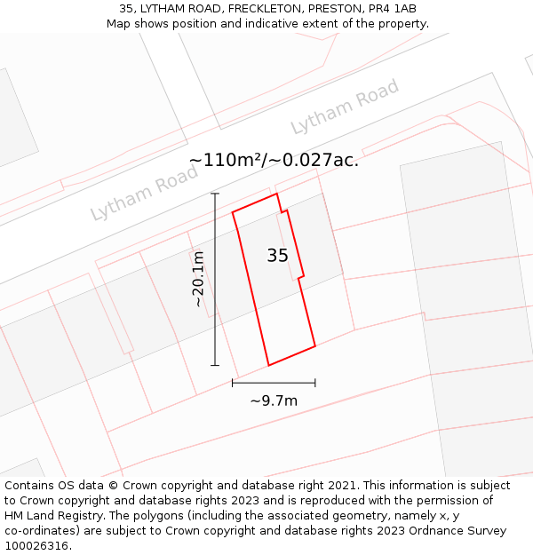 35, LYTHAM ROAD, FRECKLETON, PRESTON, PR4 1AB: Plot and title map