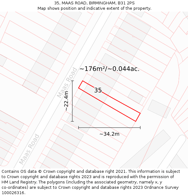 35, MAAS ROAD, BIRMINGHAM, B31 2PS: Plot and title map