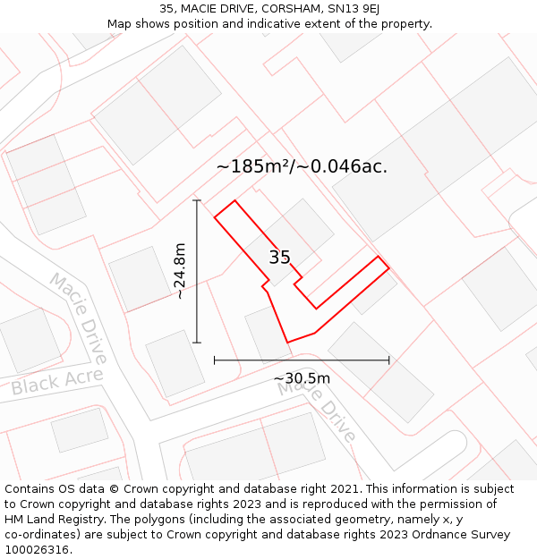 35, MACIE DRIVE, CORSHAM, SN13 9EJ: Plot and title map