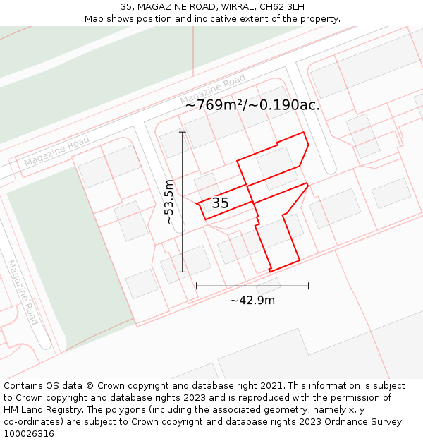 35, MAGAZINE ROAD, WIRRAL, CH62 3LH: Plot and title map