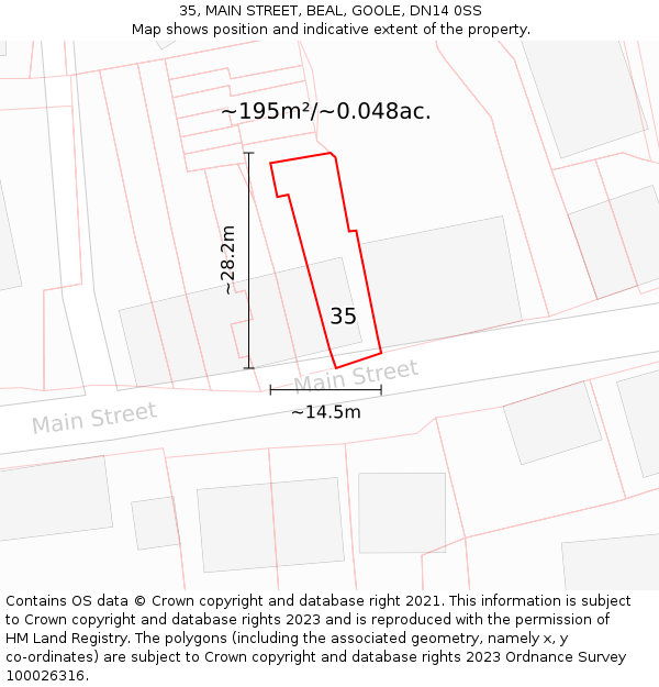 35, MAIN STREET, BEAL, GOOLE, DN14 0SS: Plot and title map