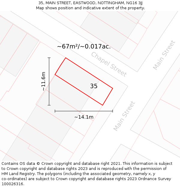 35, MAIN STREET, EASTWOOD, NOTTINGHAM, NG16 3JJ: Plot and title map