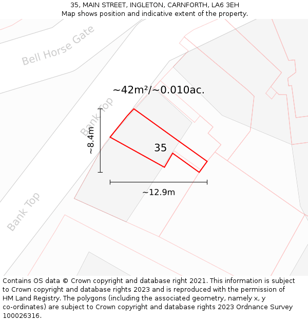 35, MAIN STREET, INGLETON, CARNFORTH, LA6 3EH: Plot and title map