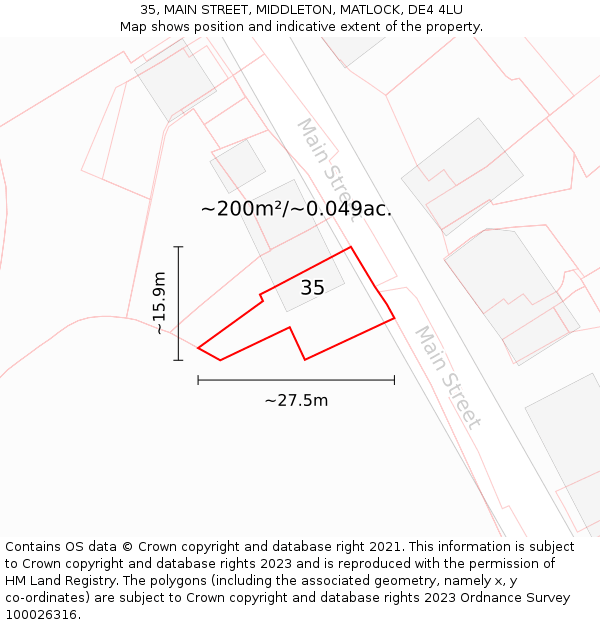 35, MAIN STREET, MIDDLETON, MATLOCK, DE4 4LU: Plot and title map