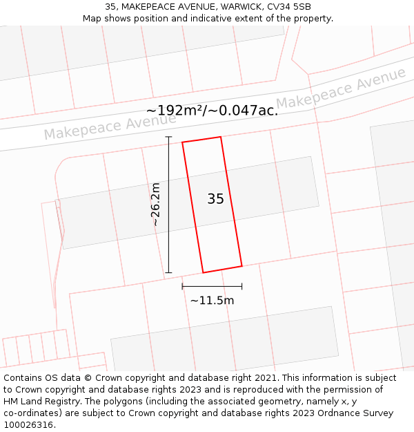 35, MAKEPEACE AVENUE, WARWICK, CV34 5SB: Plot and title map
