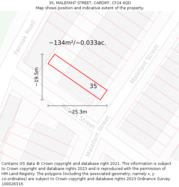 35, MALEFANT STREET, CARDIFF, CF24 4QD: Plot and title map