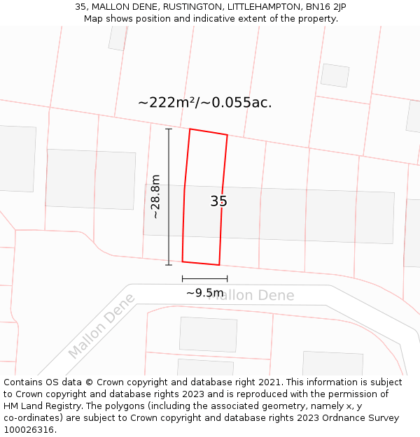 35, MALLON DENE, RUSTINGTON, LITTLEHAMPTON, BN16 2JP: Plot and title map