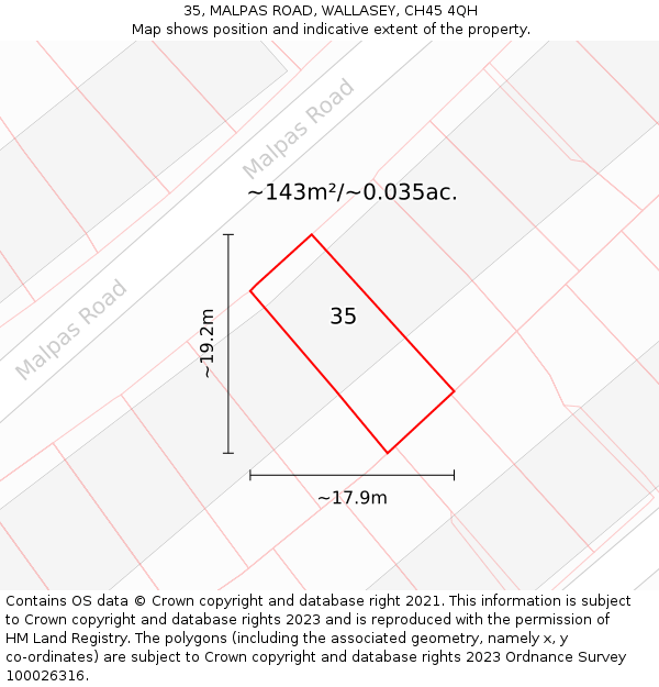 35, MALPAS ROAD, WALLASEY, CH45 4QH: Plot and title map