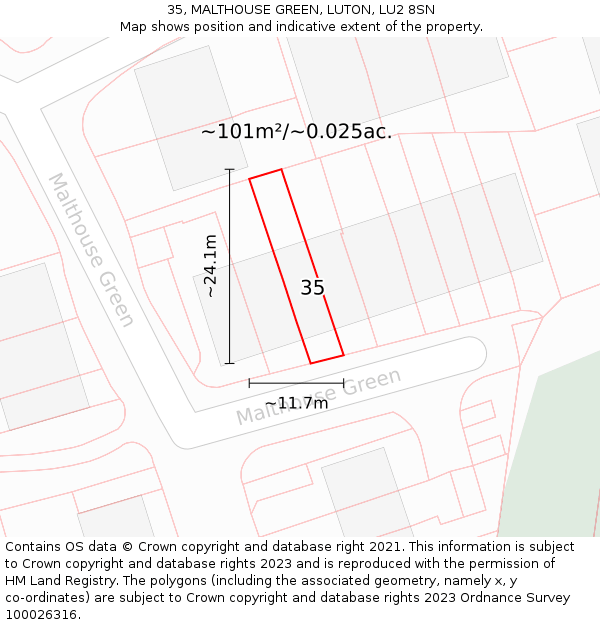 35, MALTHOUSE GREEN, LUTON, LU2 8SN: Plot and title map