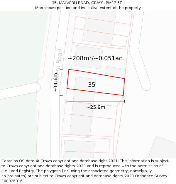 35, MALVERN ROAD, GRAYS, RM17 5TH: Plot and title map