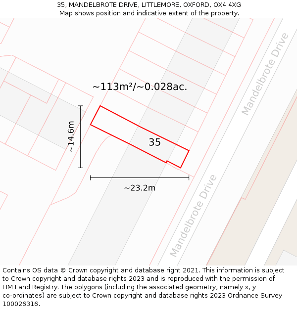 35, MANDELBROTE DRIVE, LITTLEMORE, OXFORD, OX4 4XG: Plot and title map