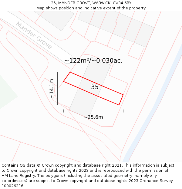 35, MANDER GROVE, WARWICK, CV34 6RY: Plot and title map