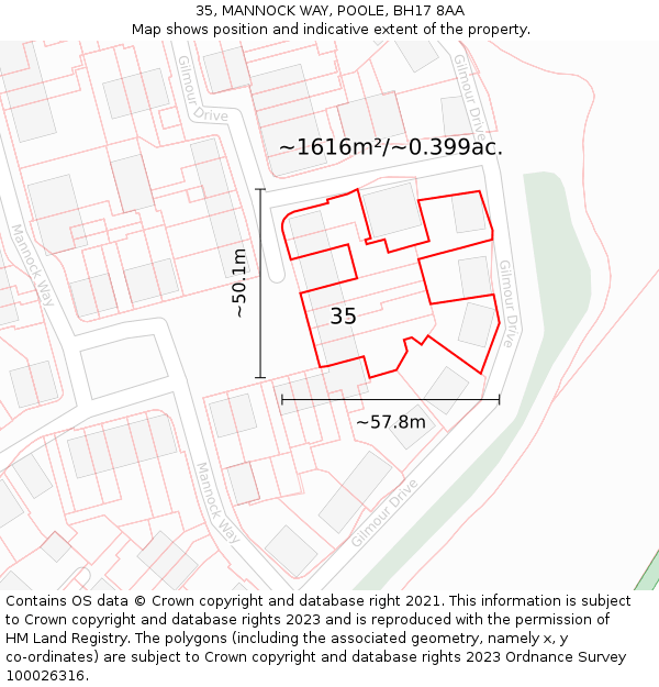 35, MANNOCK WAY, POOLE, BH17 8AA: Plot and title map