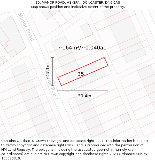 35, MANOR ROAD, ASKERN, DONCASTER, DN6 0AS: Plot and title map