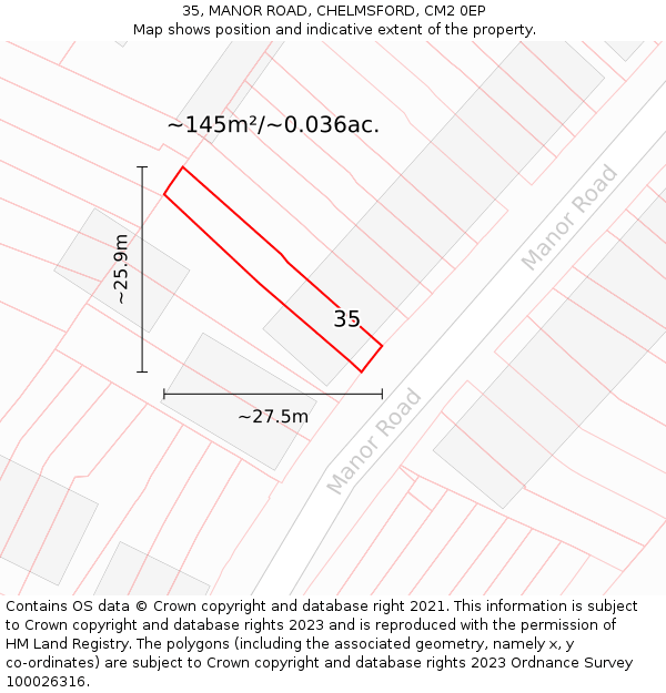 35, MANOR ROAD, CHELMSFORD, CM2 0EP: Plot and title map