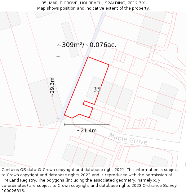 35, MAPLE GROVE, HOLBEACH, SPALDING, PE12 7JX: Plot and title map