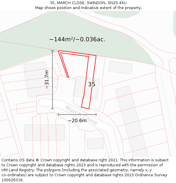 35, MARCH CLOSE, SWINDON, SN25 4XU: Plot and title map