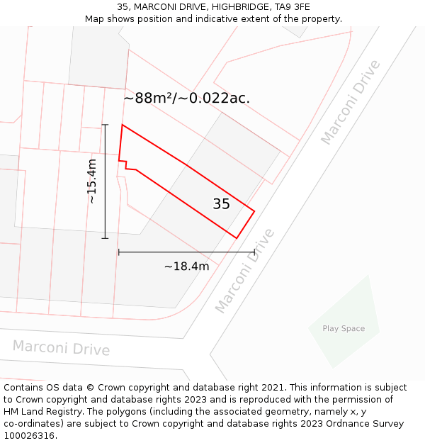 35, MARCONI DRIVE, HIGHBRIDGE, TA9 3FE: Plot and title map