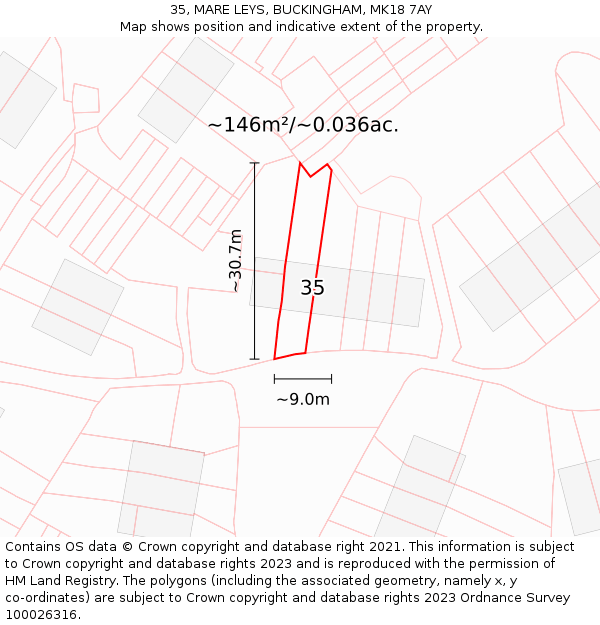 35, MARE LEYS, BUCKINGHAM, MK18 7AY: Plot and title map