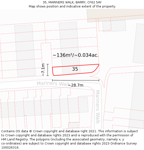 35, MARINERS WALK, BARRY, CF62 5AY: Plot and title map